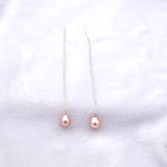 Blush Pink Tone Pearl Threader Earrings, Medium Size