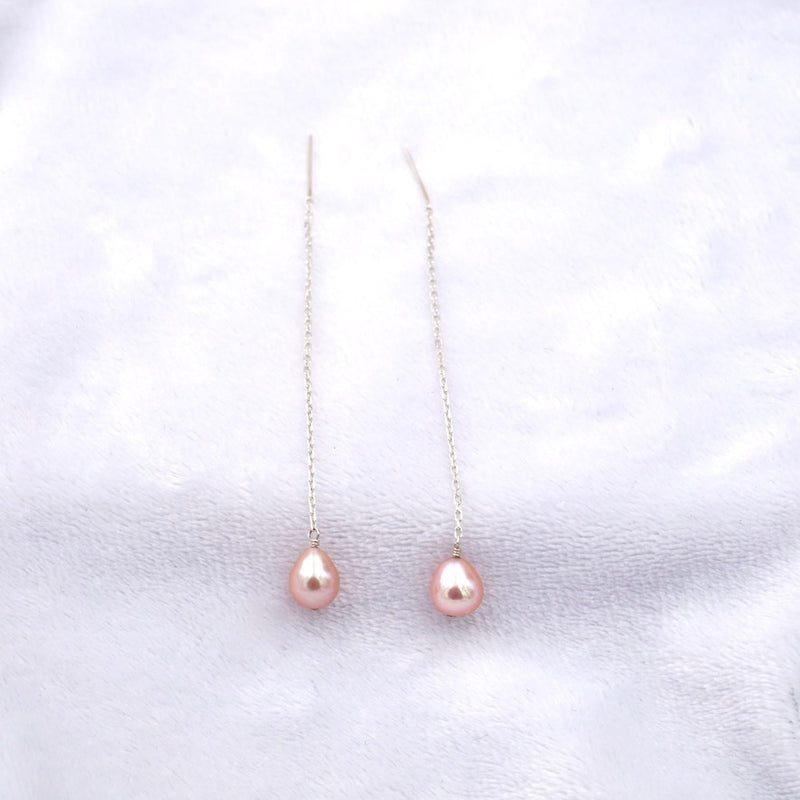 Blush Pink Tone Pearl Threader Earrings, Medium Size