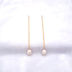 White Pearl Threader Earrings, Medium Size