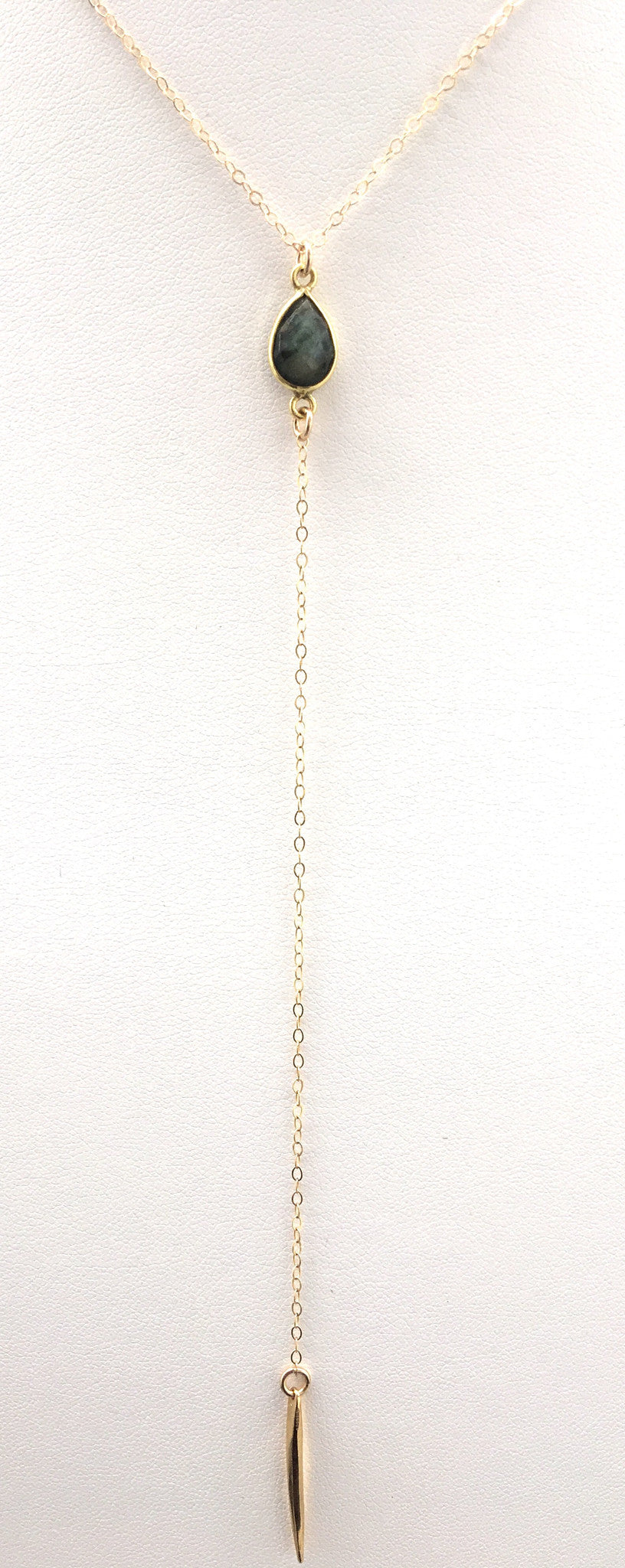 Labradorite Spiked Lariat, Gold