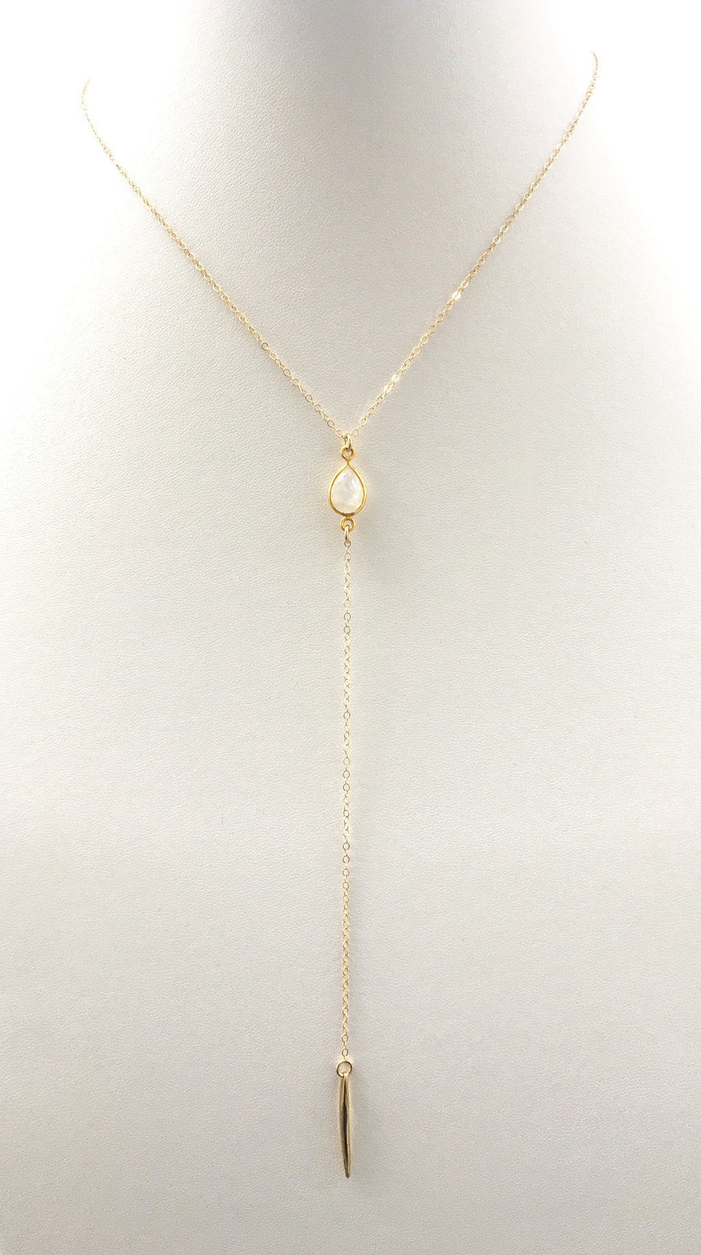 Moonstone Spiked Lariat, Gold