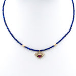 eye lashes evil eye choker lapis garnet gold bling cz pave
