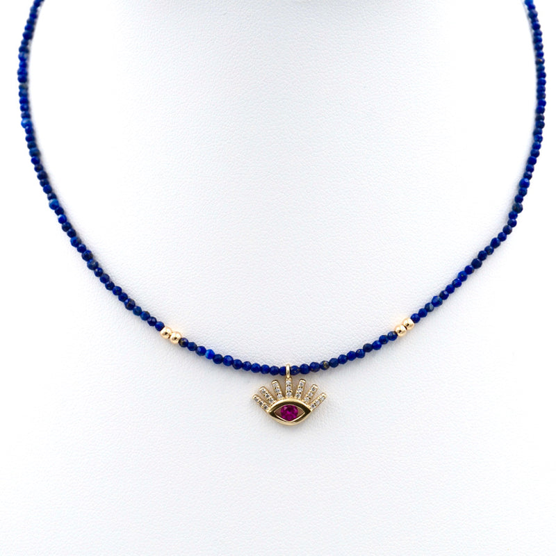 eye lashes evil eye choker lapis garnet gold bling cz pave