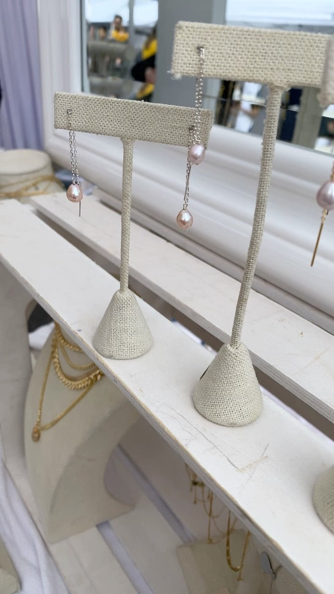 White Pearl Threader Earrings, Medium Size