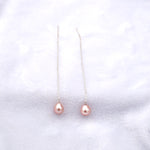 Blush Pink Tone Pearl Threader Earrings, Medium Size