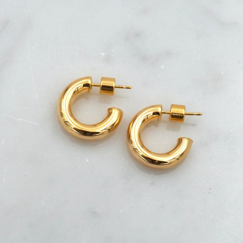 18 gold plated mini thick small hoops push back