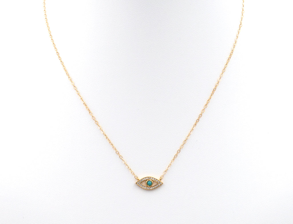 Turquoise CZ Gold Filled Evil Eye Necklace