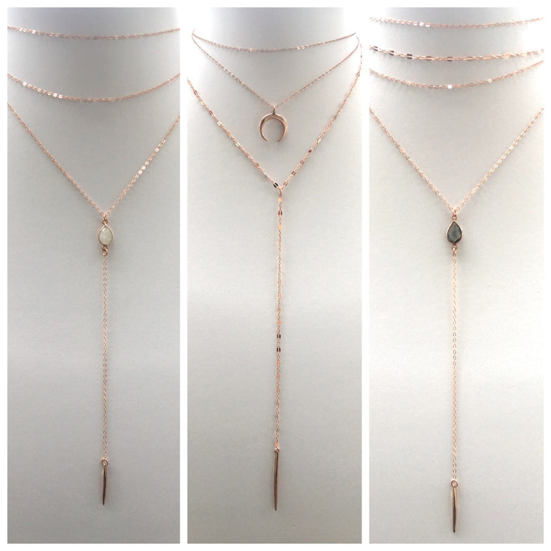 Labradorite Spiked Lariat, Rose Gold