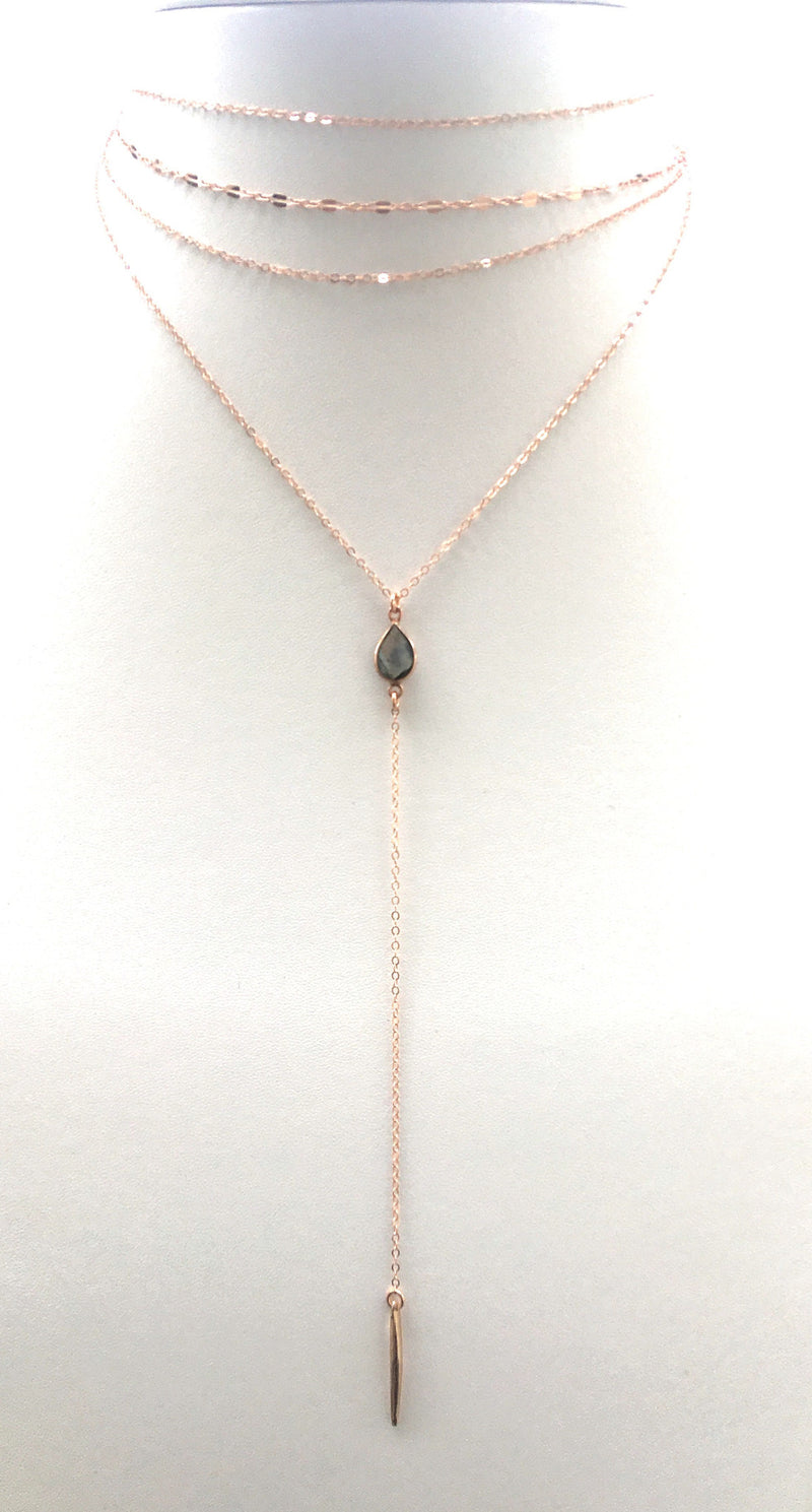 Labradorite Spiked Lariat, Rose Gold