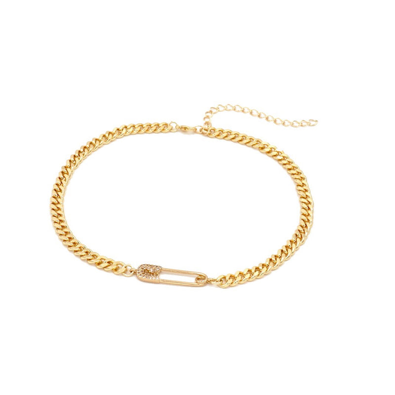 Slim Thicc Chain Gold Safety Pin Choker Necklace Cute Chic