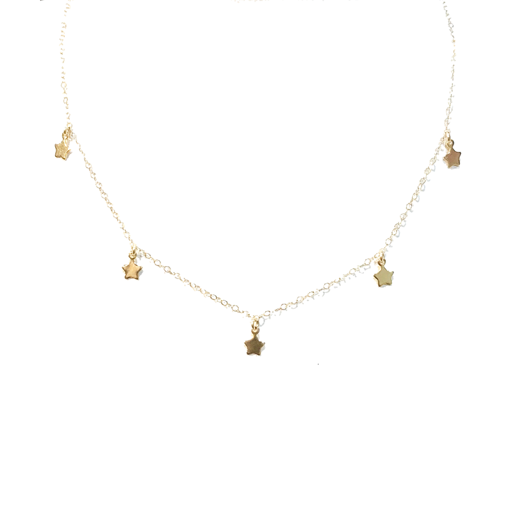 5 tiny star pendants on a cute gold choker.