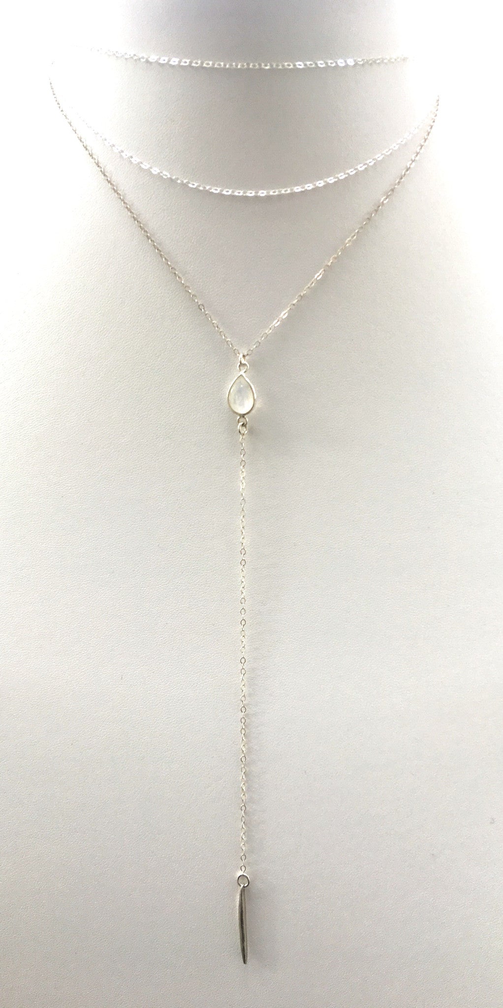 Moonstone Spiked Lariat, Sterling Silver