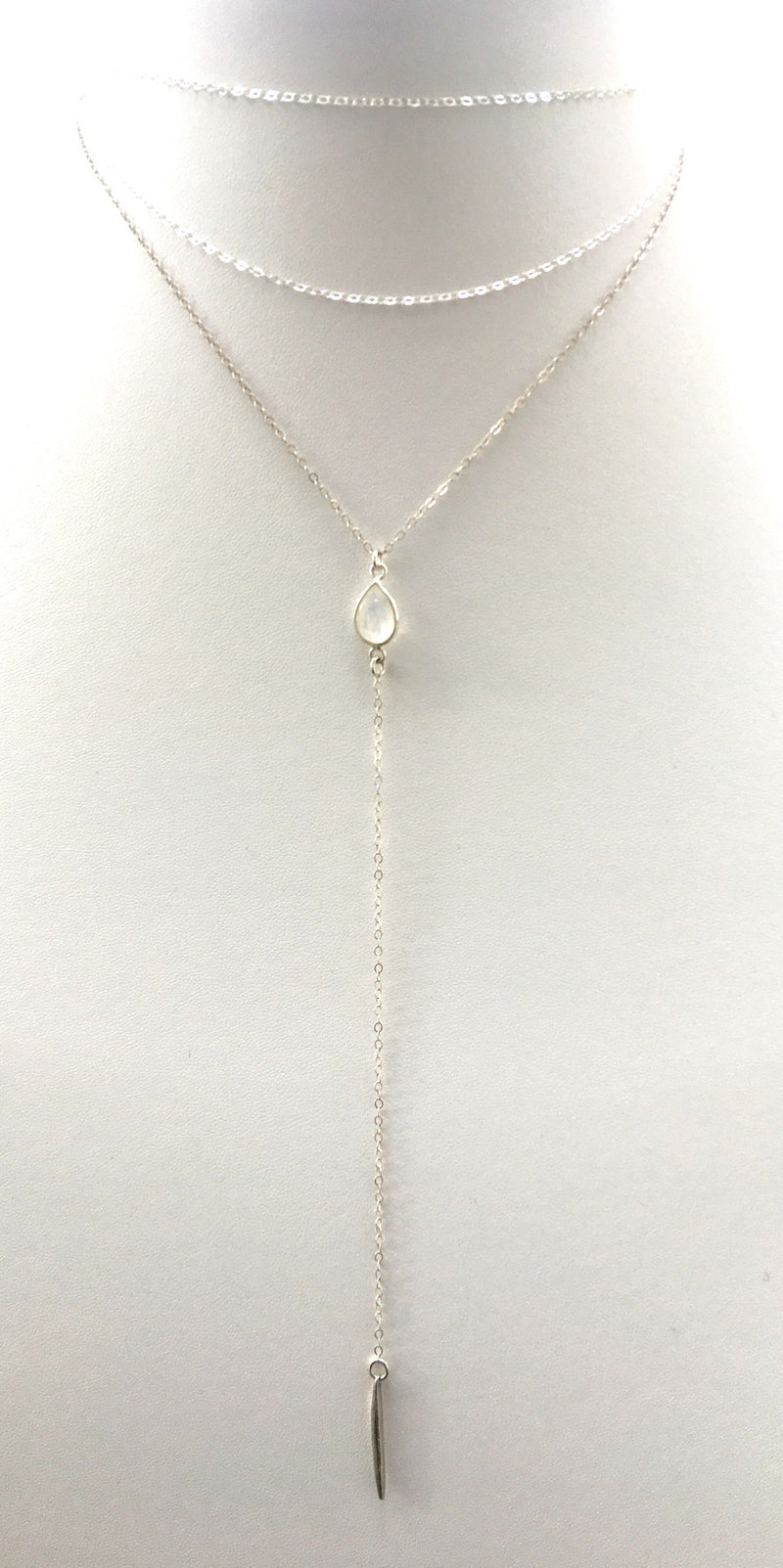 Moonstone Spiked Lariat, Sterling Silver