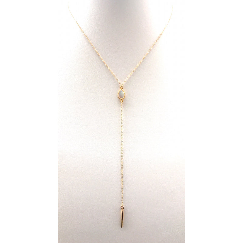 Moonstone Spiked Lariat, Gold