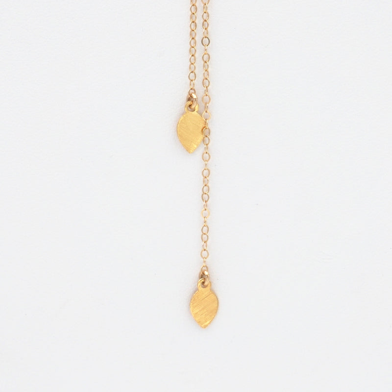 gold filled lariat necklace dainty leaf