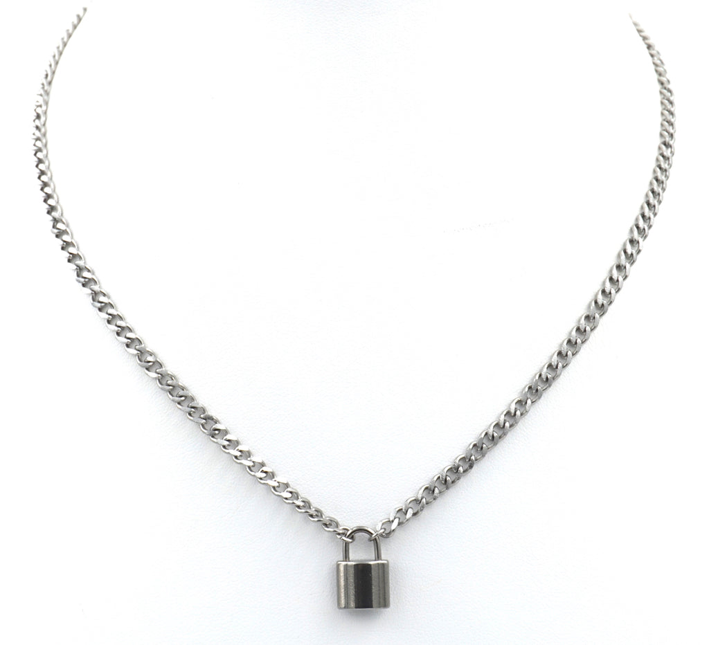stainless steel lock necklace cuban curb chain