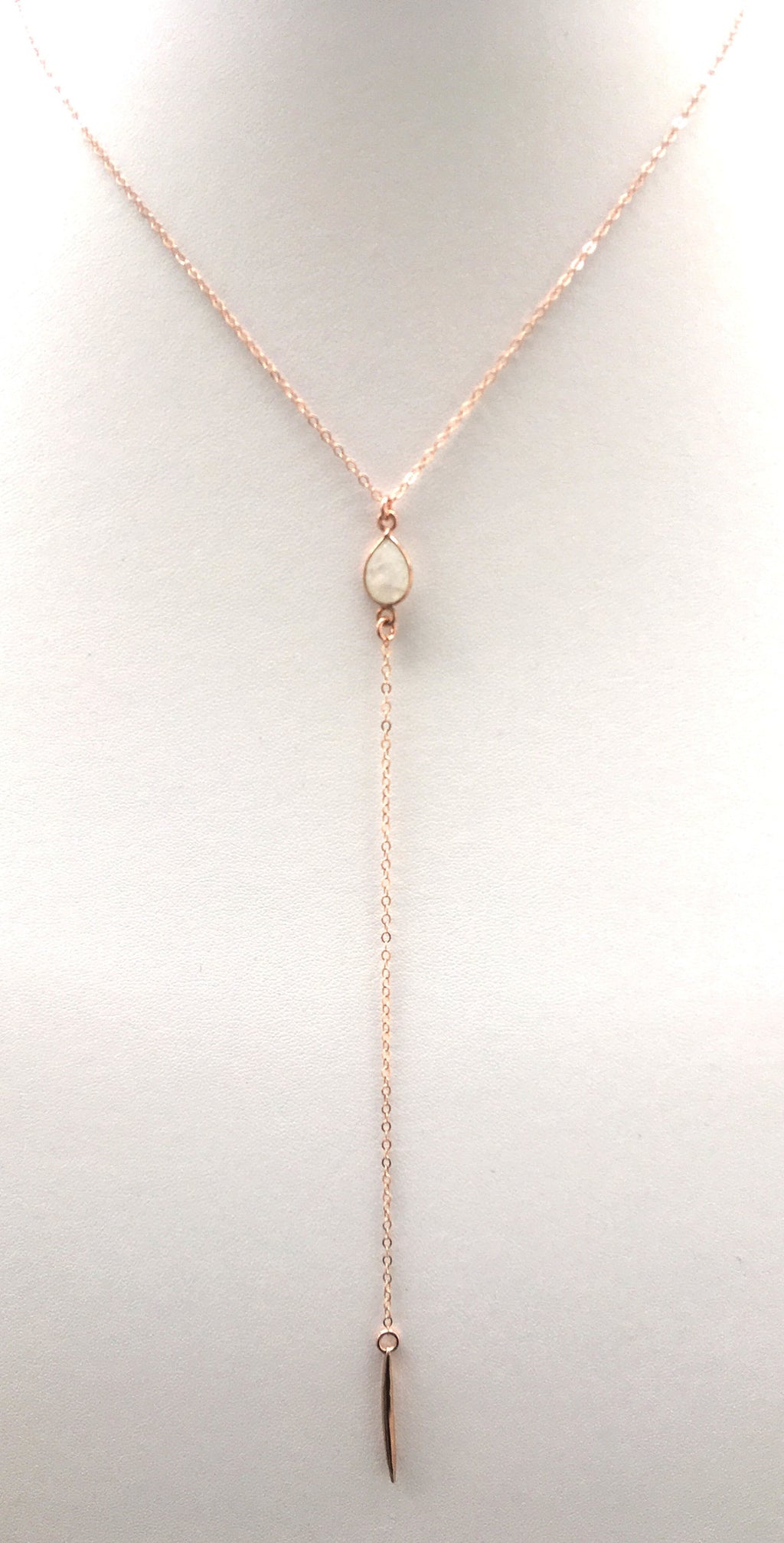 Moonstone Spiked Lariat, Rose Gold