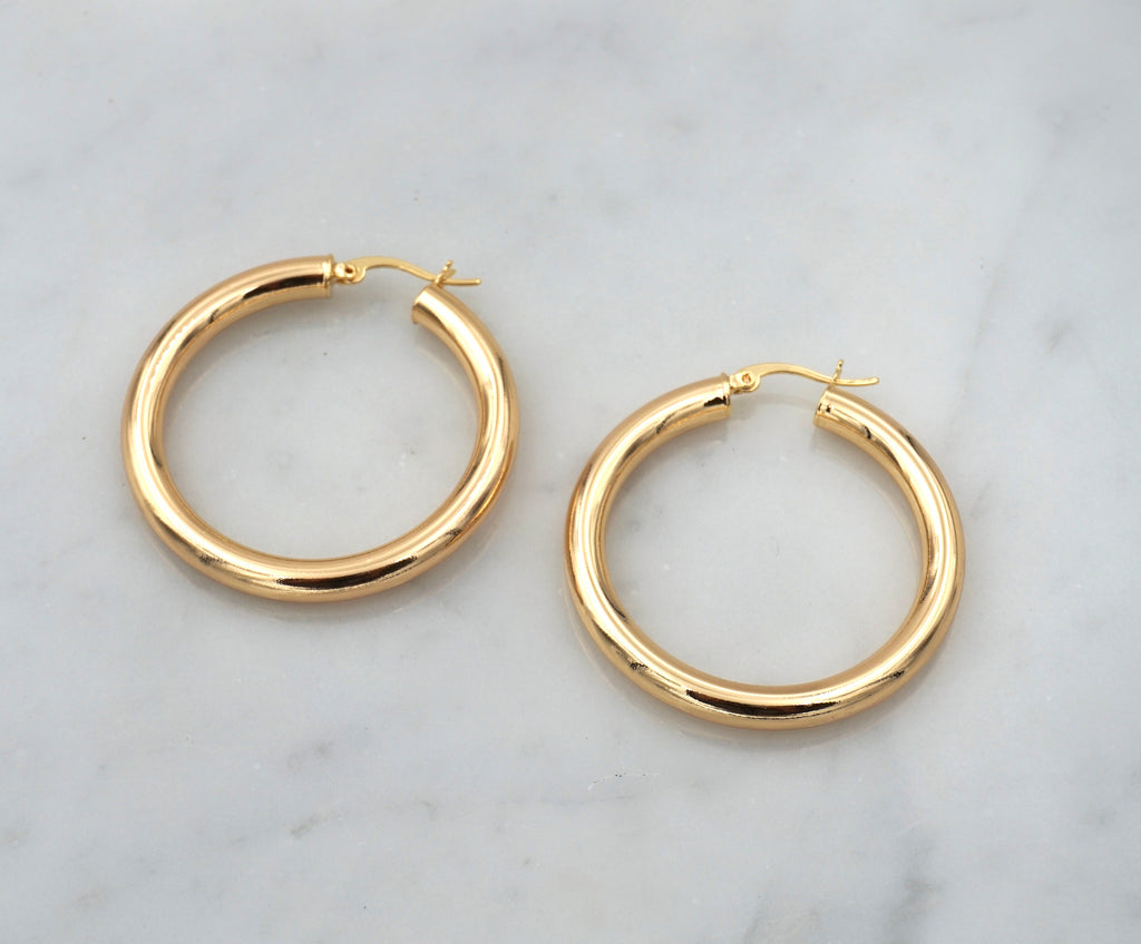 large medium thick chunky gold hoops hoop earring click hollow