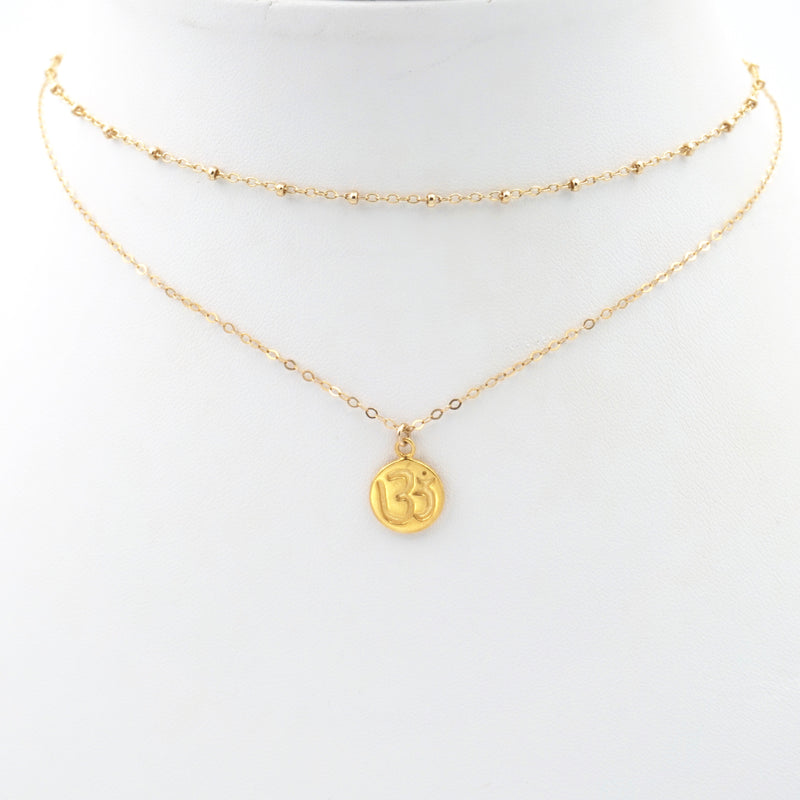 Ohm Double Layered Coin Pendant Necklace